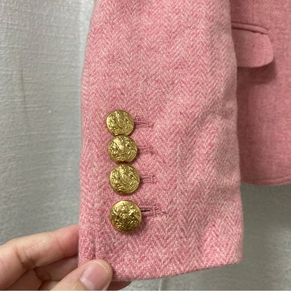J. Crew Women’s Schoolboy Wool Pink Herringbone Blazer Size 2 With Gold Buttons - Picture 10 of 15